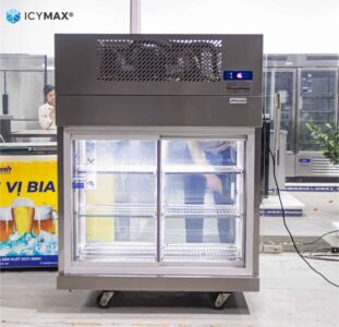 Hình ảnh thực tế của tủ mát cánh kính lùa 2 mặt Icymax